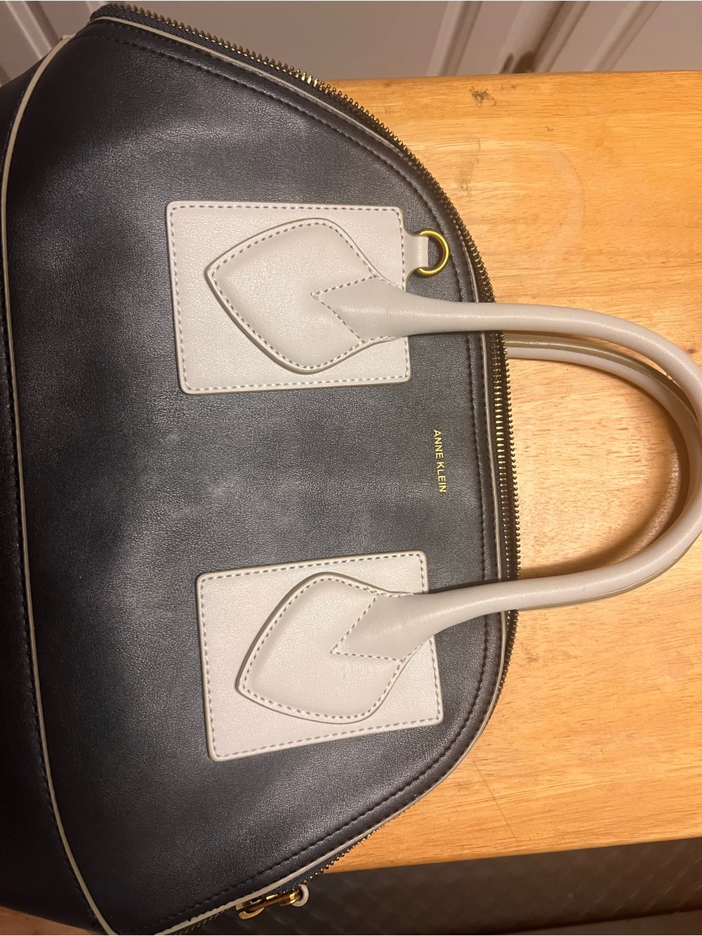 Anne Klein Navy Blue and Cream Dome Satchel